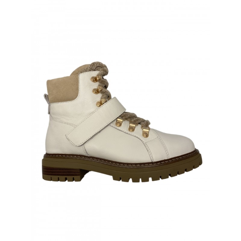 Bota piel cordones blanca